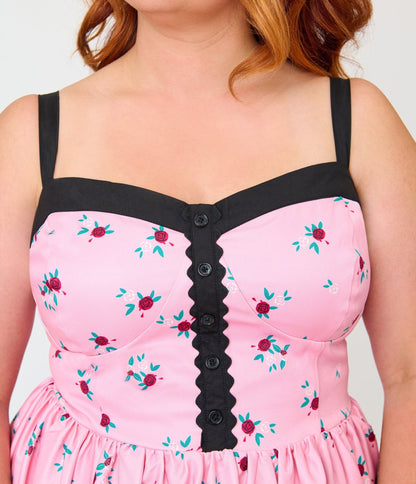 Disney Alice In Wonderland Collection By Unique Vintage Plus Size Pink Queen of Hearts Sweetheart Swing Dress