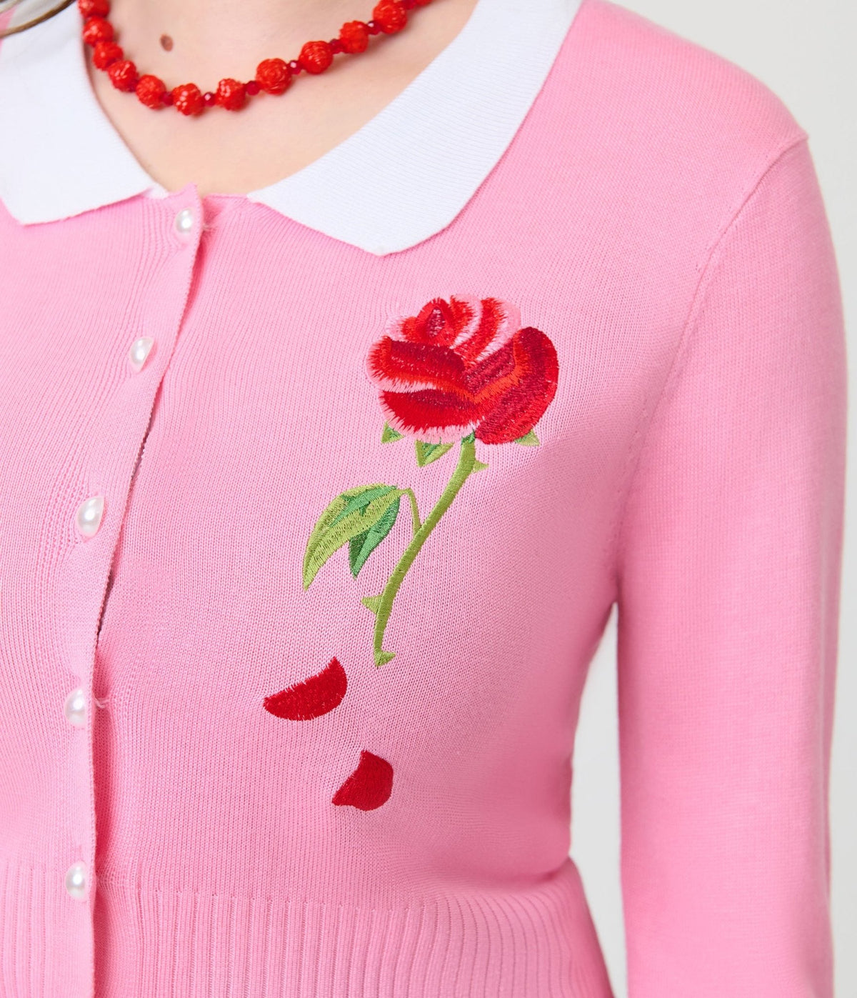 Disney Beauty & The Beast Collection by Unique Vintage Pink Rose Cardigan