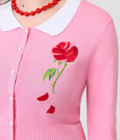 Disney Beauty & The Beast Collection by Unique Vintage Pink Rose Cardigan