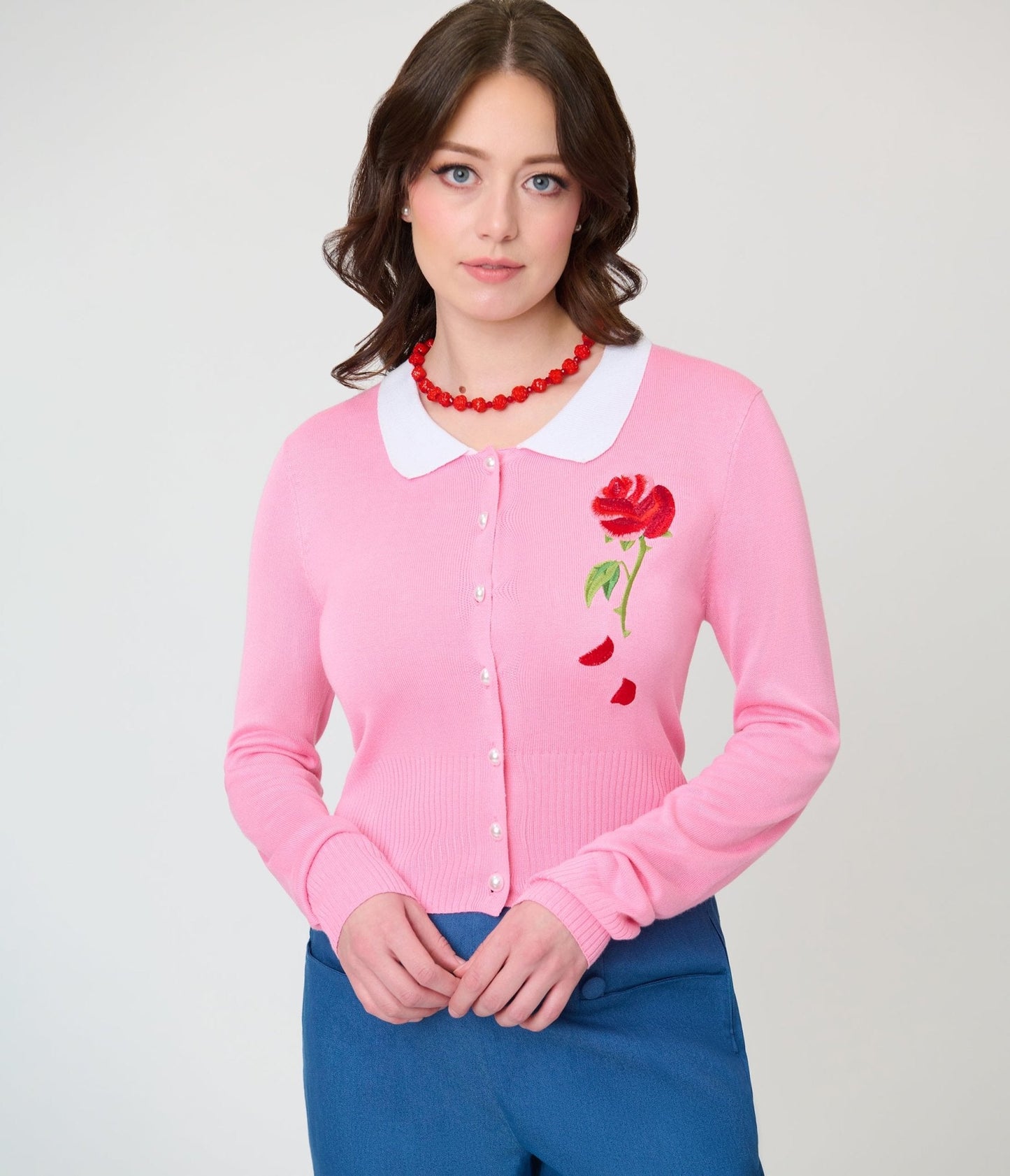 Disney Beauty & The Beast Collection by Unique Vintage Pink Rose Cardigan