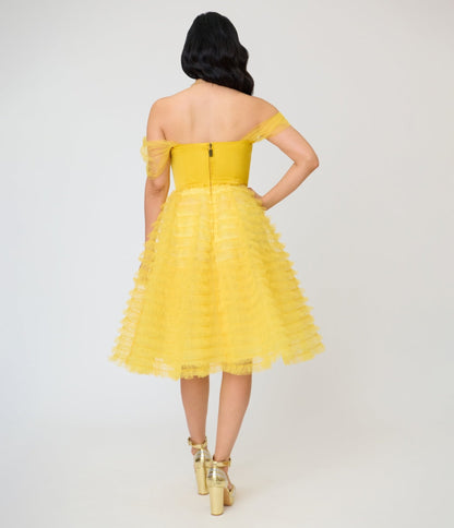 Disney Beauty & the Beast Collection by Unique Vintage Yellow Mesh Tulle Belle Swing Dress