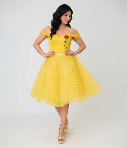 Disney Beauty & the Beast Collection by Unique Vintage Yellow Mesh Tulle Belle Swing Dress