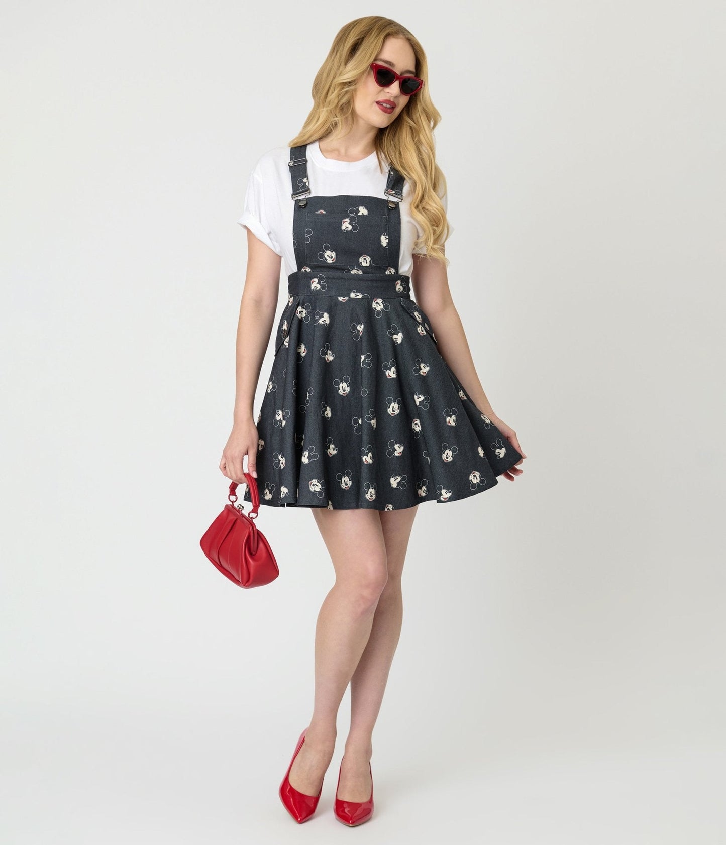 Disney Mickey & Friends Collection by Unique Vintage Mickey Face Pinafore Skirt