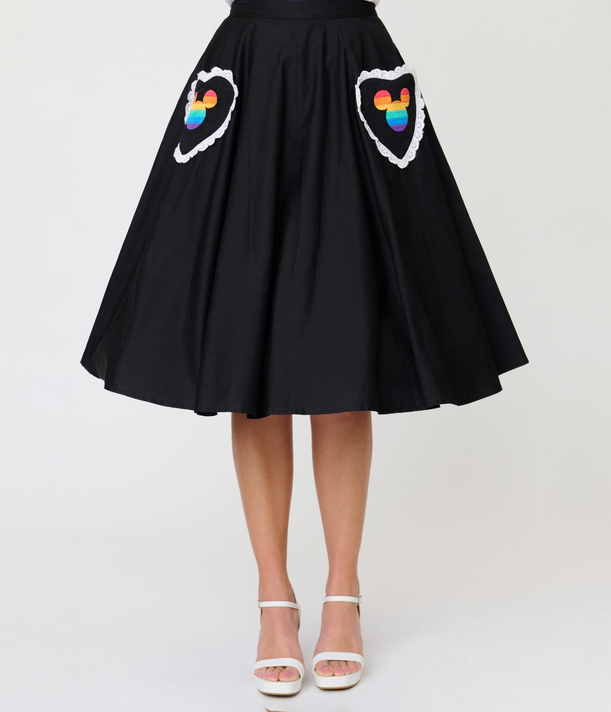 Disney Pride Collection by Unique Vintage Black & Mickey Heart Pocket Sally Swing Skirt