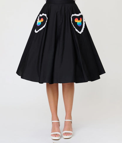 Disney Pride Collection by Unique Vintage Black & Mickey Heart Pocket Sally Swing Skirt