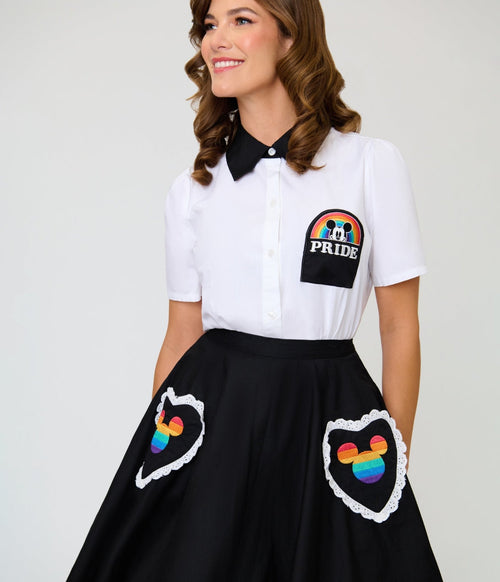 Disney Pride Collection by Unique Vintage Black & Mickey Heart Pocket Sally Swing Skirt
