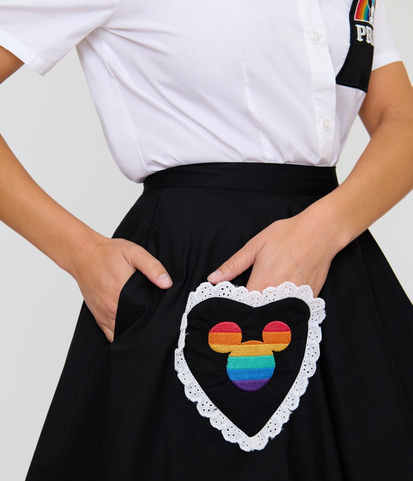 Disney Pride Collection by Unique Vintage Black & Mickey Heart Pocket Sally Swing Skirt