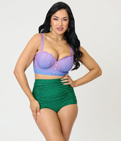 Disney Princess Collection by Unique Vintage Green Ariel Shell Monroe Swim Bottom
