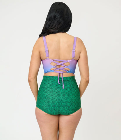 Disney Princess Collection by Unique Vintage Green Ariel Shell Monroe Swim Bottom