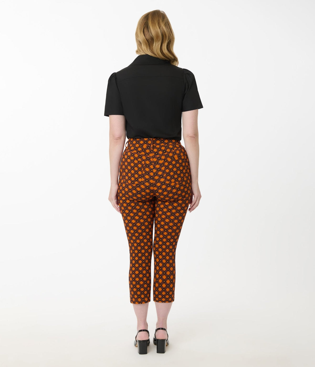 Disney's Mickey & Friends Collection by Unique Vintage Orange & Black Mickey Gingham Capri Pants