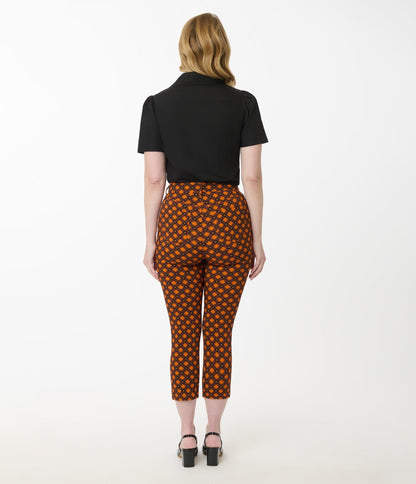 Disney's Mickey & Friends Collection by Unique Vintage Orange & Black Mickey Gingham Capri Pants