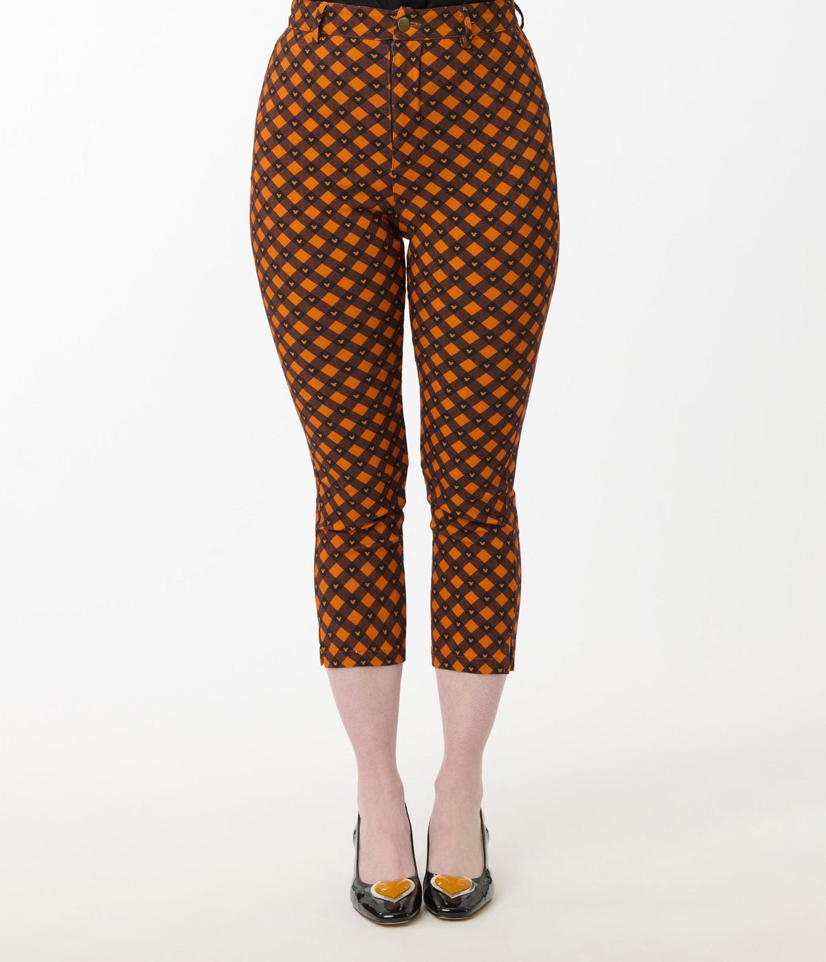 Disney's Mickey & Friends Collection by Unique Vintage Orange & Black Mickey Gingham Capri Pants