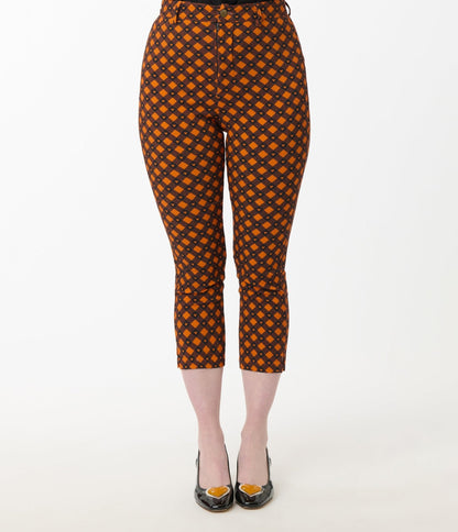 Disney's Mickey & Friends Collection by Unique Vintage Orange & Black Mickey Gingham Capri Pants