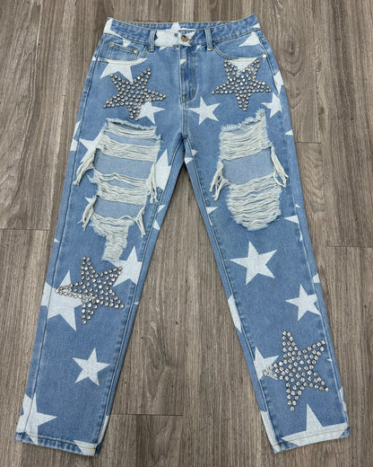 Ripped Ornament Jeans
