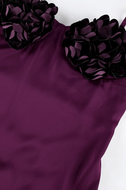 Rose Floral Elegant Backless Satin Cami Maxi Dress