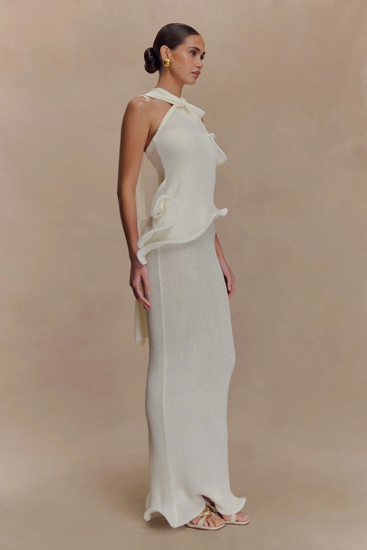 Caprice Halter Knit Maxi Dress White