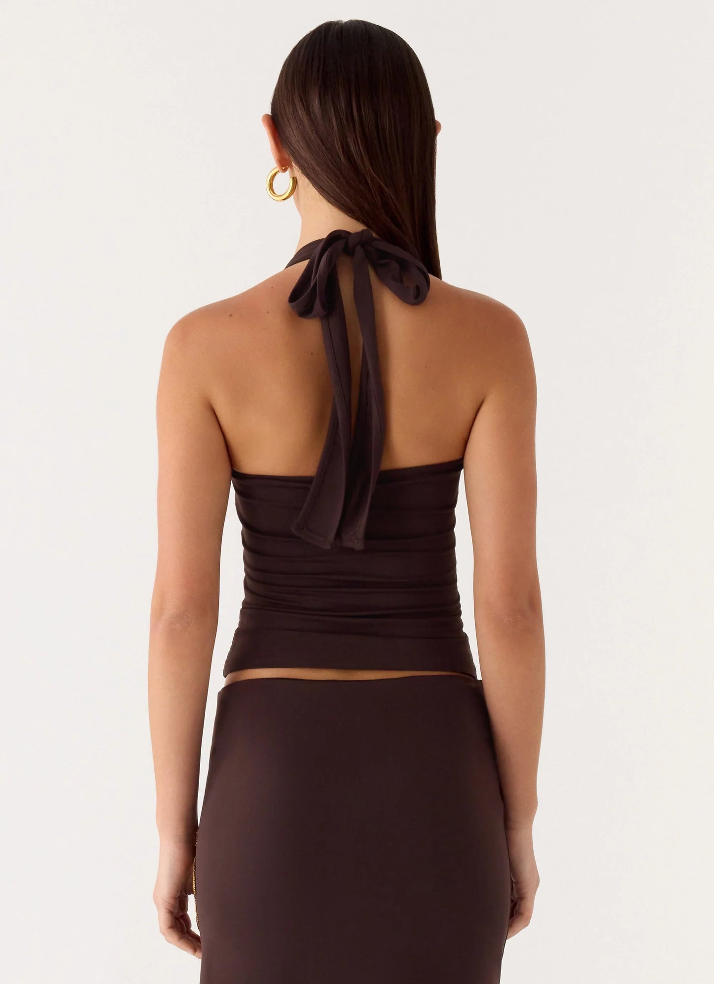 Brienne Beaded Halter Top Chocolate