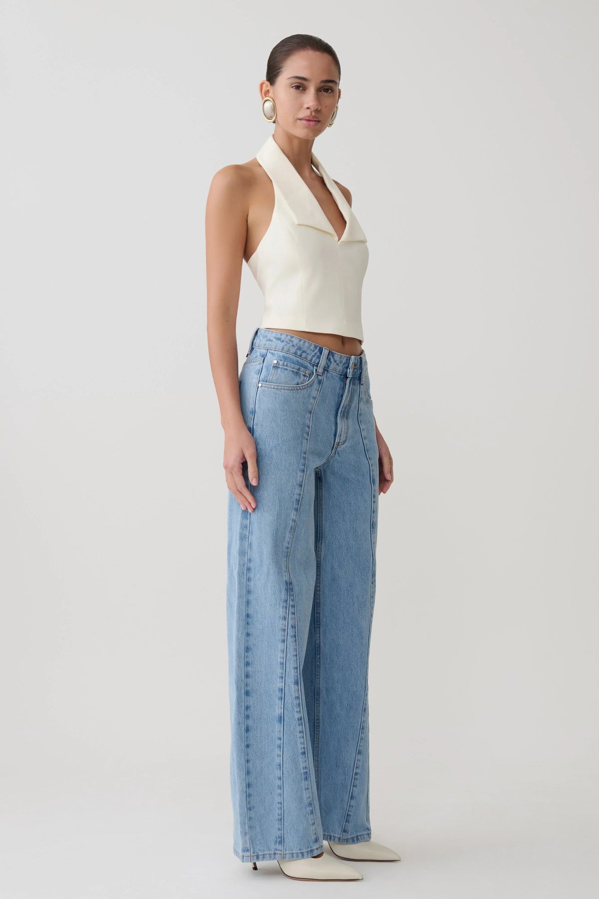 Calla Collared Sleeveless Halter Top Ivory