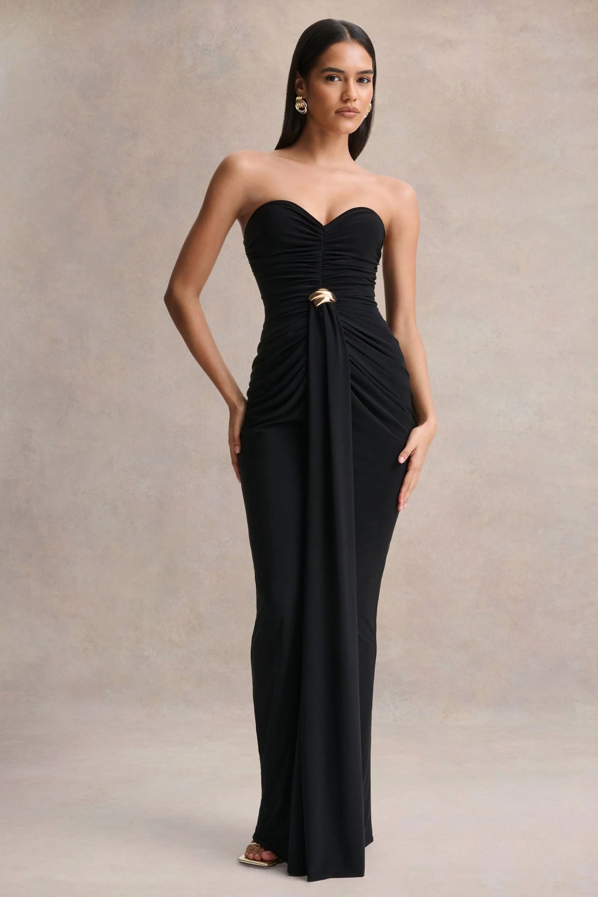 Beverly Black Bandeau Maxi Dress With Gathered Detailing