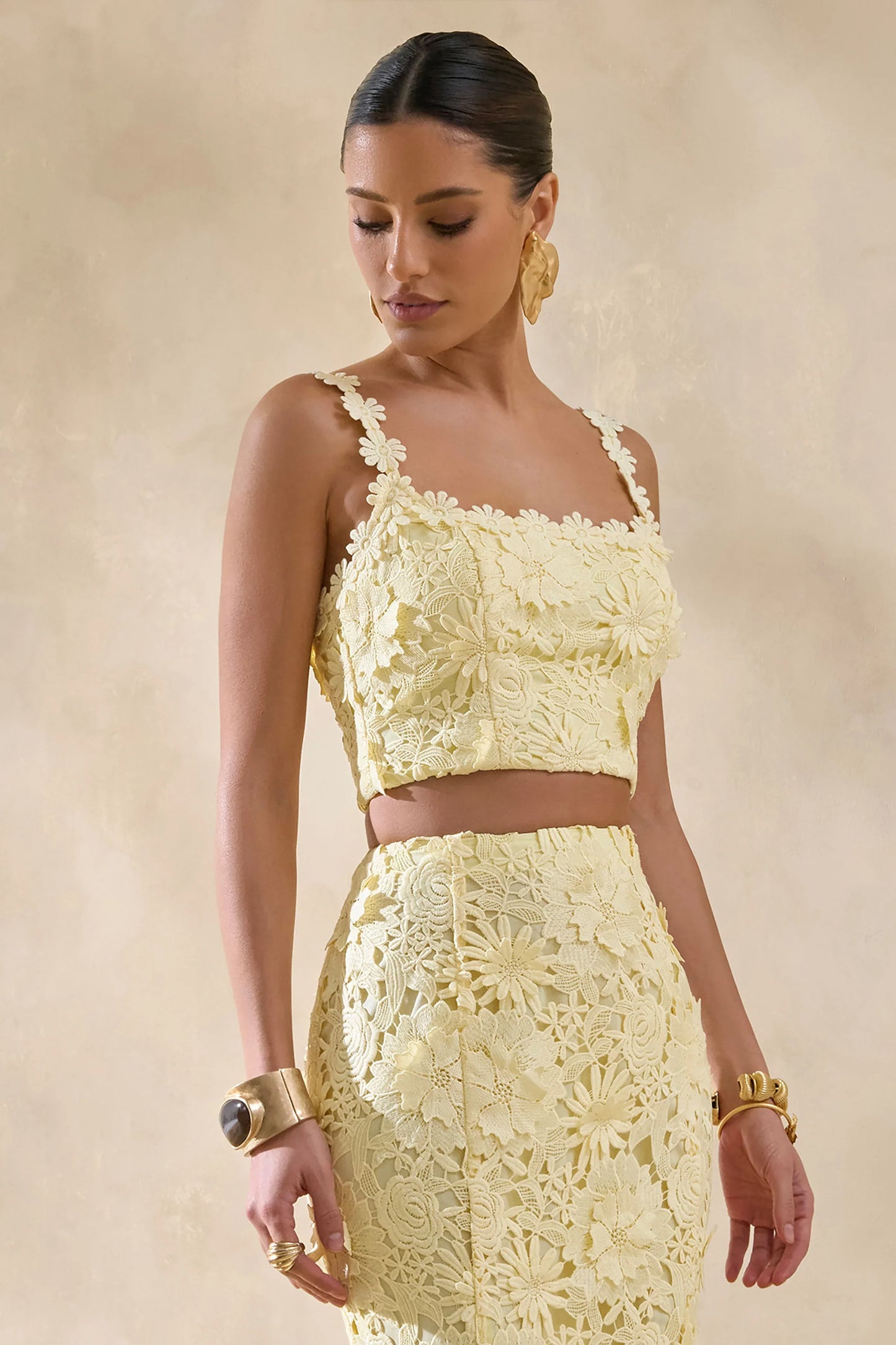 Blythe Lemon Lace Square Neck Crop Top