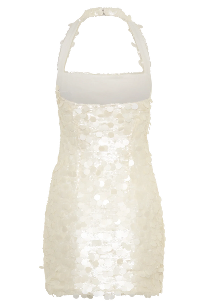 Caralee Sequin Halter Mini Dress Ivory