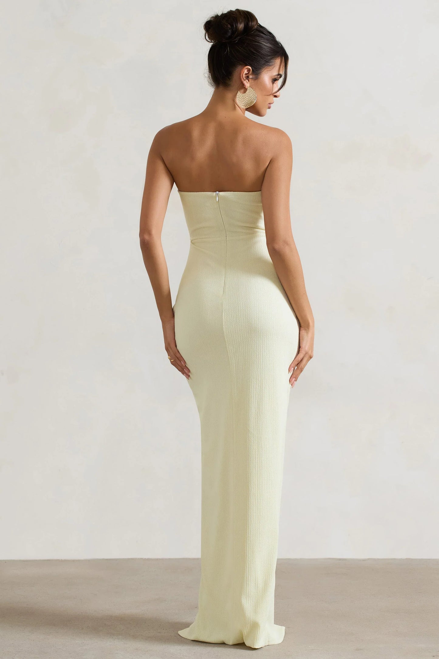Cancun Ecru Crinkle Strapless Cut Out Maxi Dress With Twist