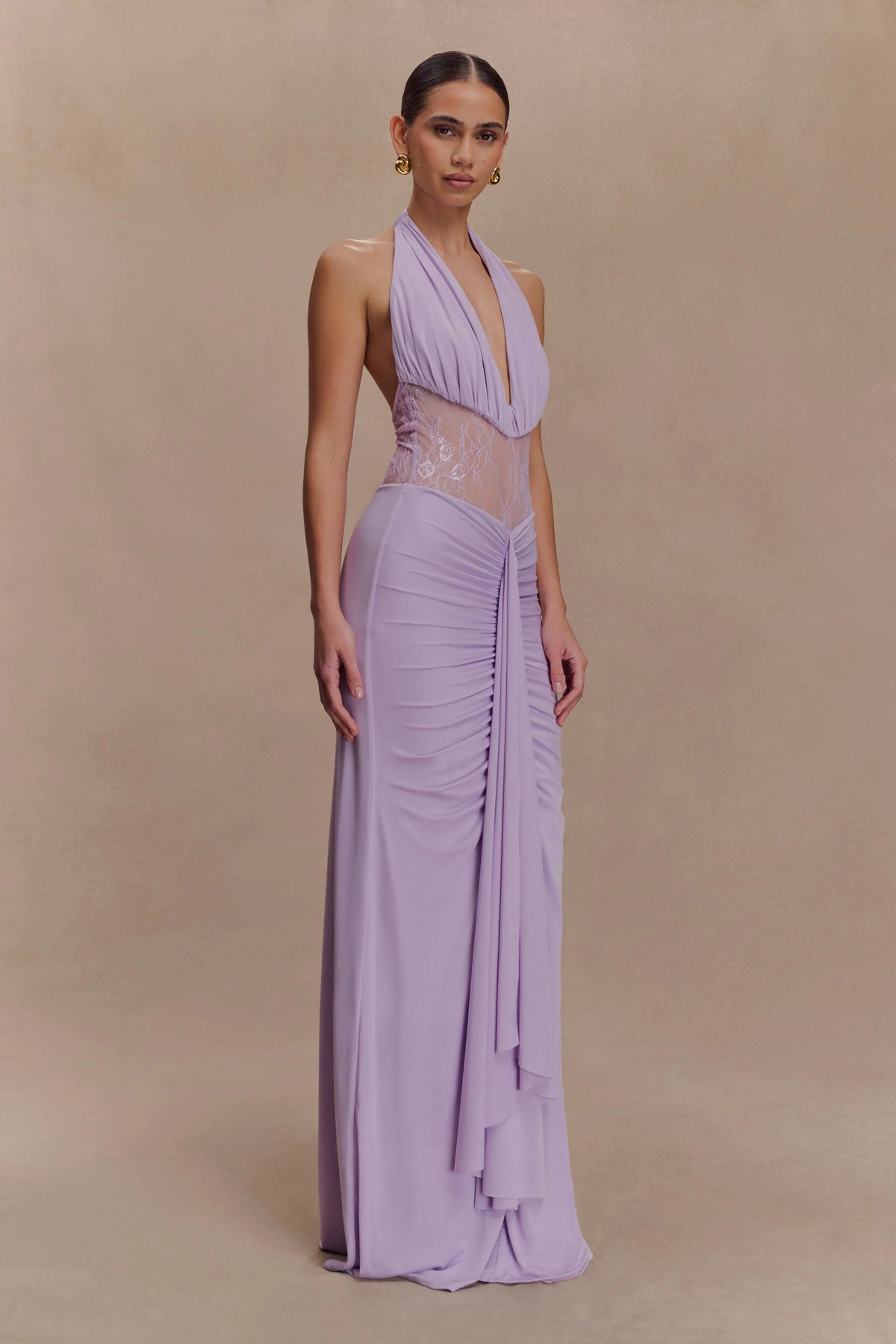 Bonnie Slinky And Lace Maxi Dress Lilac