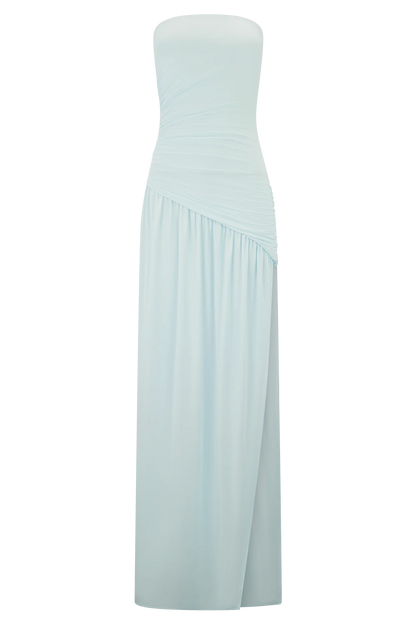 Bex Strapless Slinky Maxi Dress With Split Pale Blue