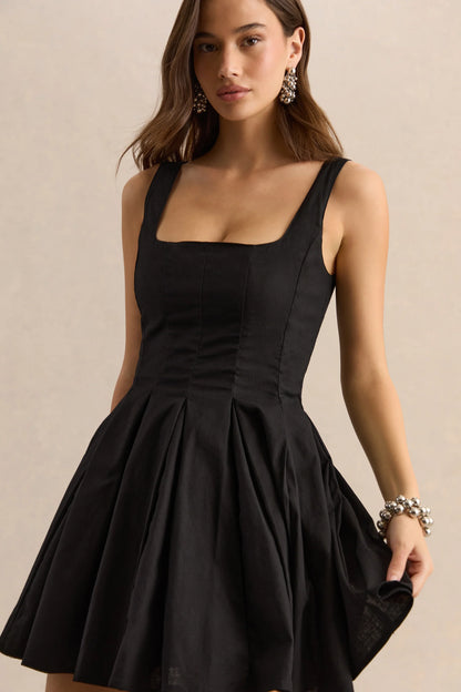 Brioria Black Square Neck Skater Mini Dress
