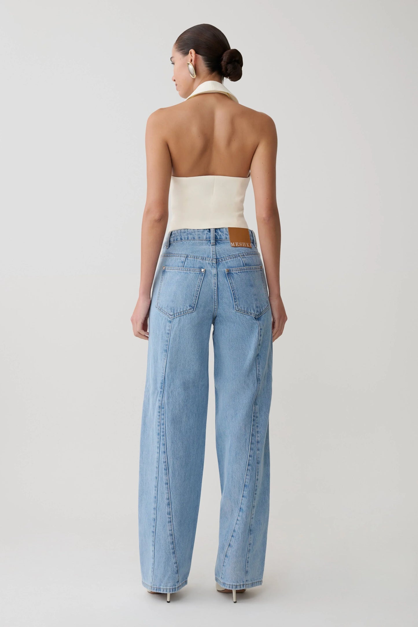 Calla Collared Sleeveless Halter Top Ivory