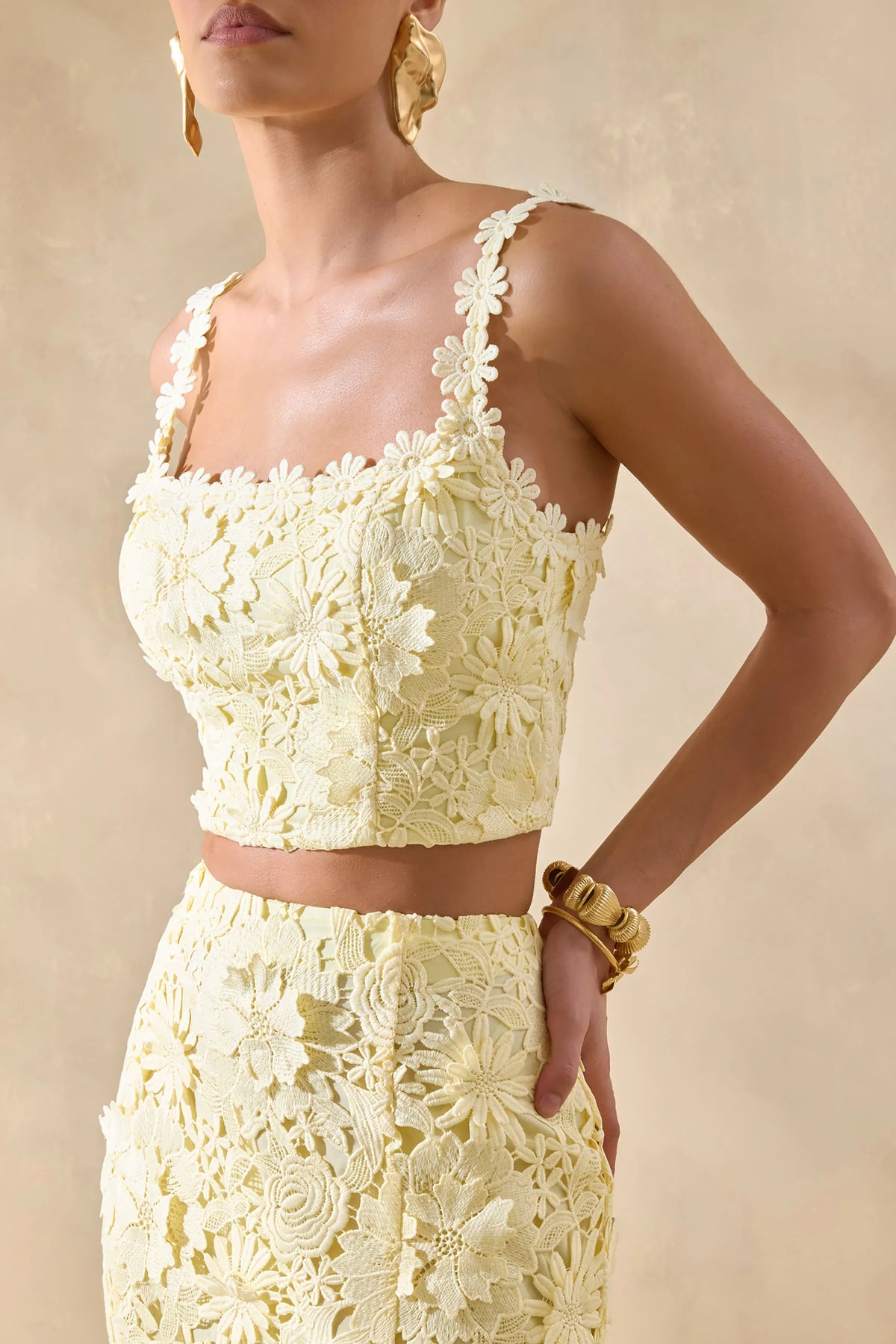 Blythe Lemon Lace Square Neck Crop Top
