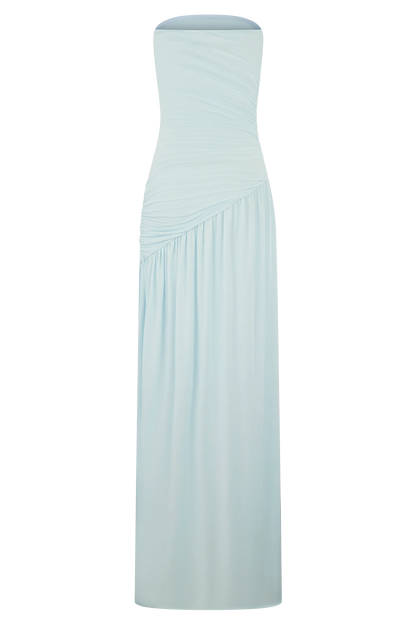 Bex Strapless Slinky Maxi Dress With Split Pale Blue