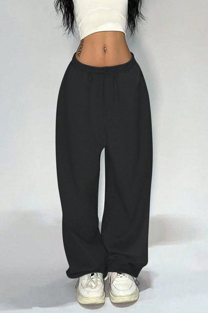 Street Trendy Loose Solid Wide Leg Straight Pants