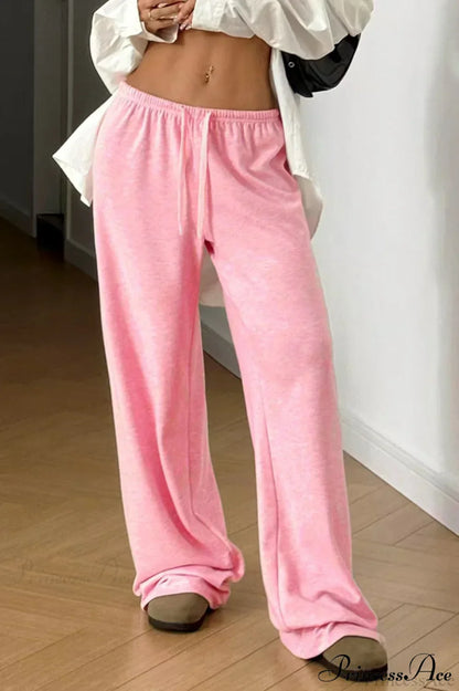 Elastic Waist Drawstring Wide Leg Pants