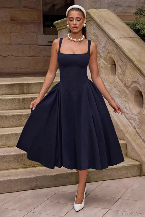 Elegant Square Neck Backless Fitted Cami Maxi Dress