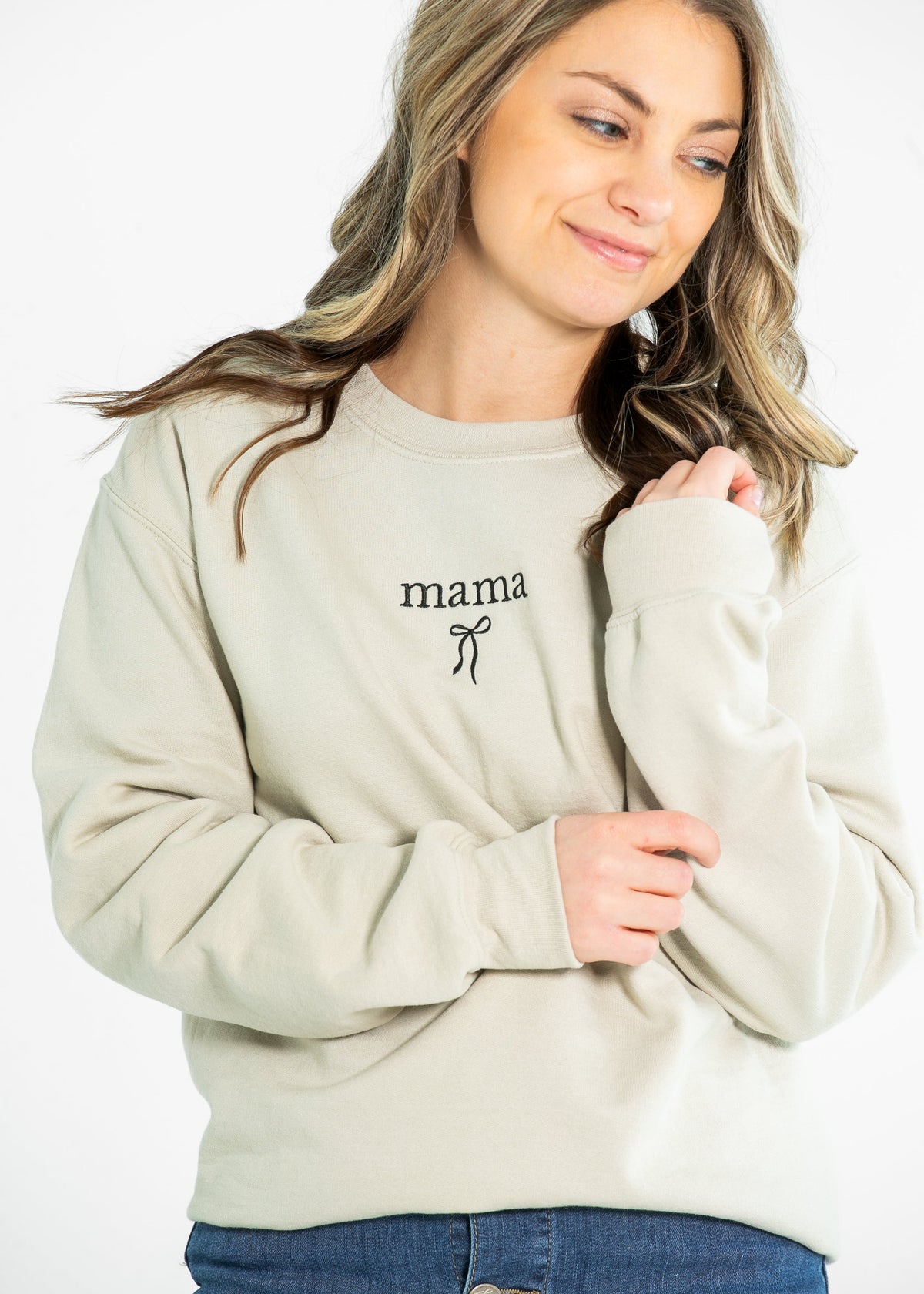 Embroidered Mama Crewneck Coquette Bow Sweatshirt - FINAL SALE