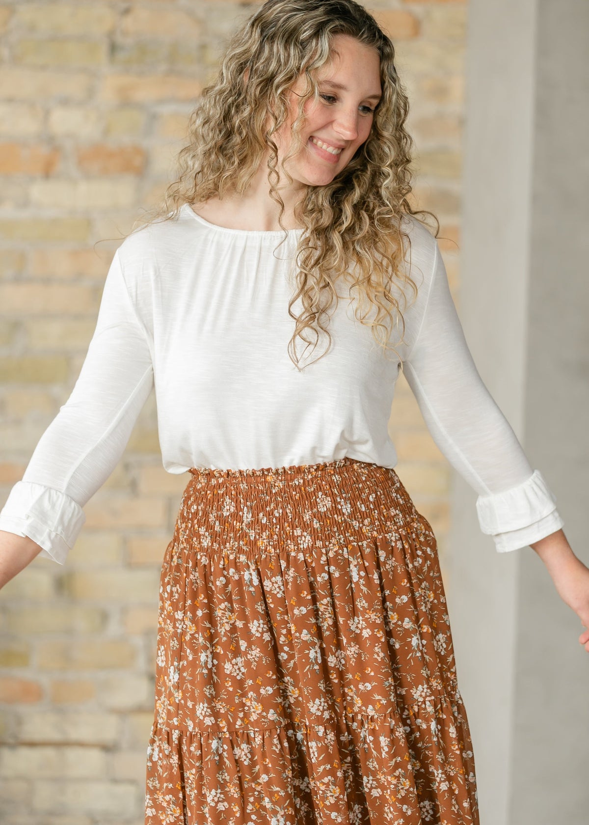 Essential Ruffled 3/4 Sleeve Top