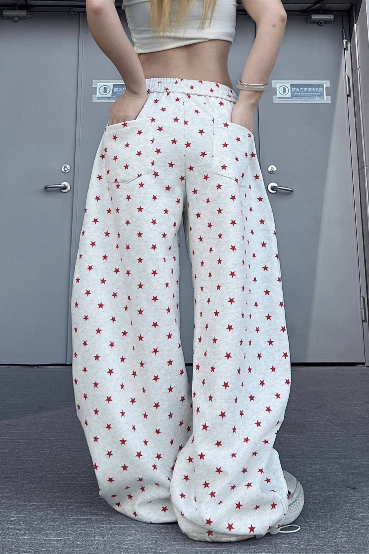 Star Letter Embroidered Cotton Baggy Sweat Pants
