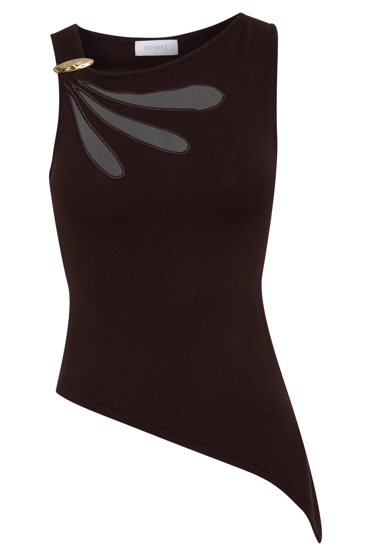 Brock Asymmetrical Neckline Knit Top Dark Chocolate