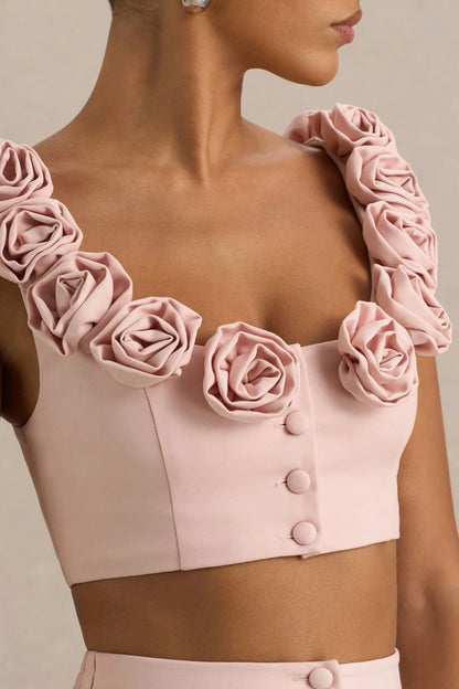 Blade Baby Pink Scoop Neck Crop Top With Corsage Details