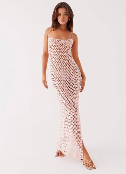 Calabria Crochet Maxi Dress Pink