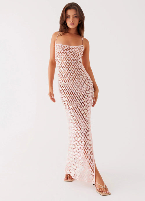 Calabria Crochet Maxi Dress Pink