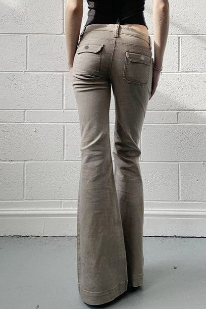 Low Rise Slim Flared Cargo Pocket Casual Pants