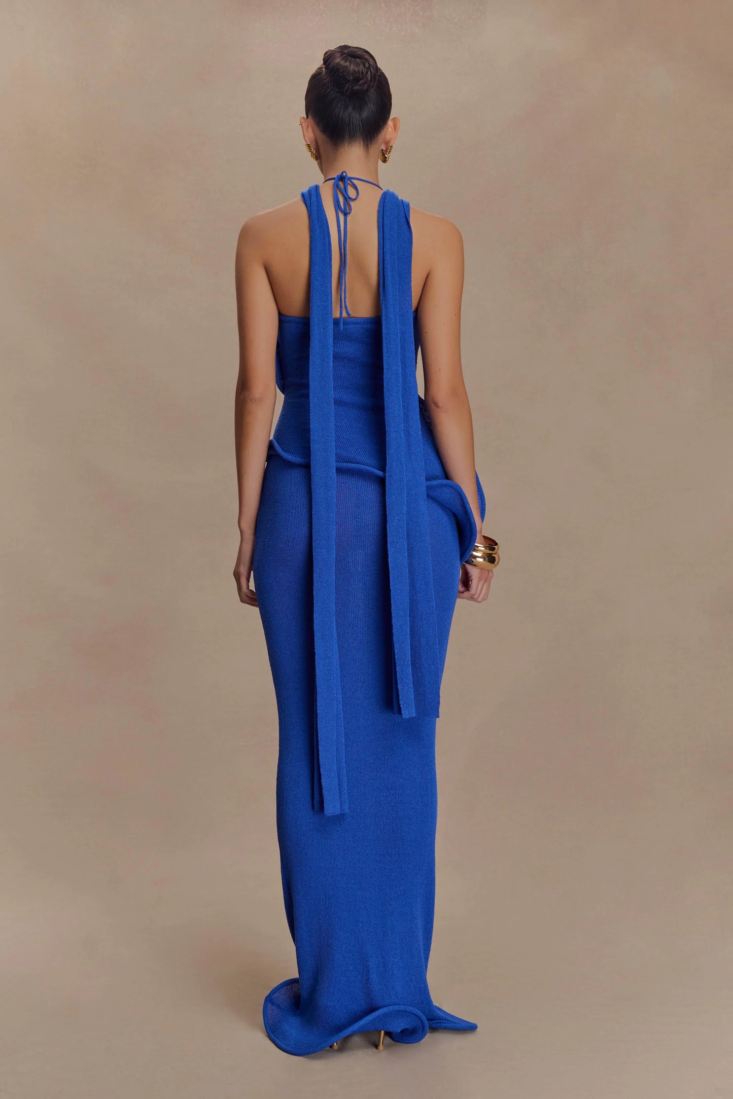 Caprice Halter Knit Maxi Dress Cobalt