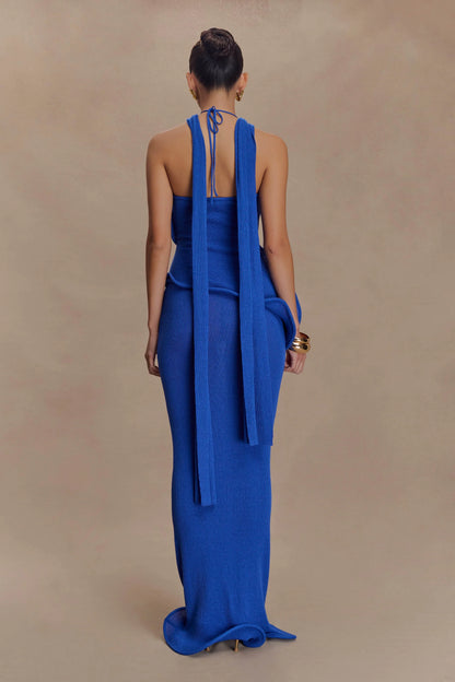 Caprice Halter Knit Maxi Dress Cobalt
