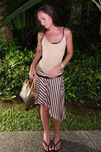 Brighton Brown Stripe Asymmetrical Midi Skirt