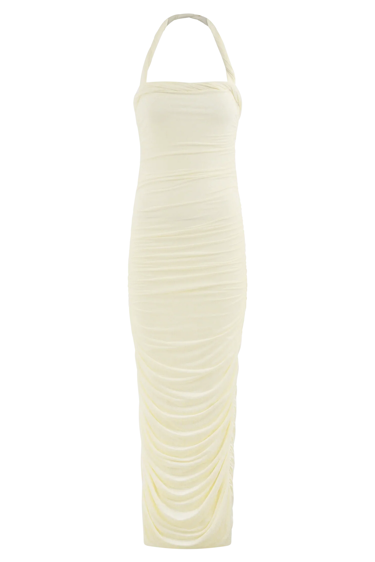 Camila Ruched Halter Midi Dress Ivory