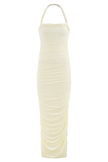 Camila Ruched Halter Midi Dress Ivory