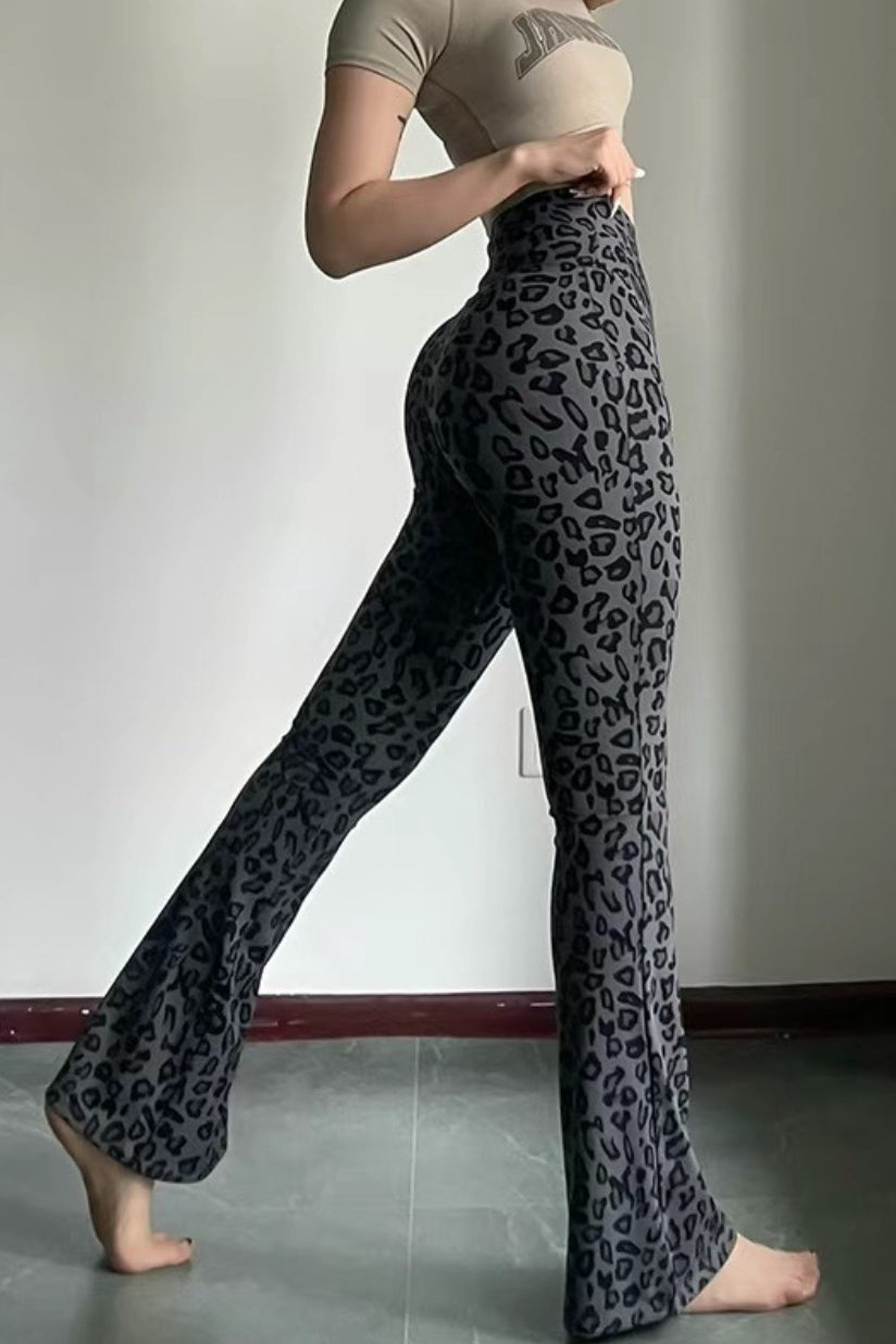 Leopard Print High Waist Tight Micro Flare Yoga Pants