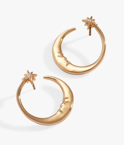 Gold Tone Celestial Moon Stud Earrings